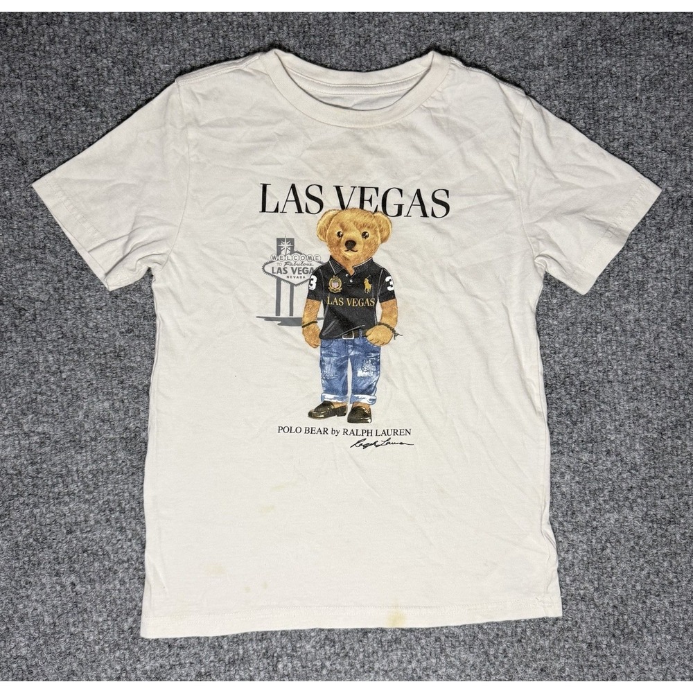 Polo‎ Ralph Lauren Polo Bear T-Shirt Las Vegas Nevada White Youth Boys Size 7